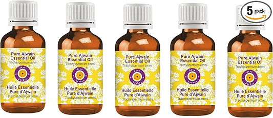 Deve Herbes Pure Ajwain Essential Oil (Trachyspermum ammi) Steam Distilled (Pack of Five) 100ml X 5 (16.9 oz)
