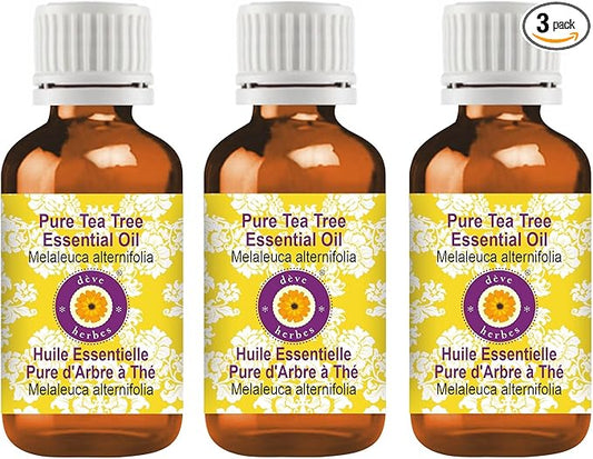 Deve Herbes Pure Tea Tree Essential Oil (Melaleuca alternifolia) Steam Distilled (Pack of Three) 100ml X 3 (10 oz)