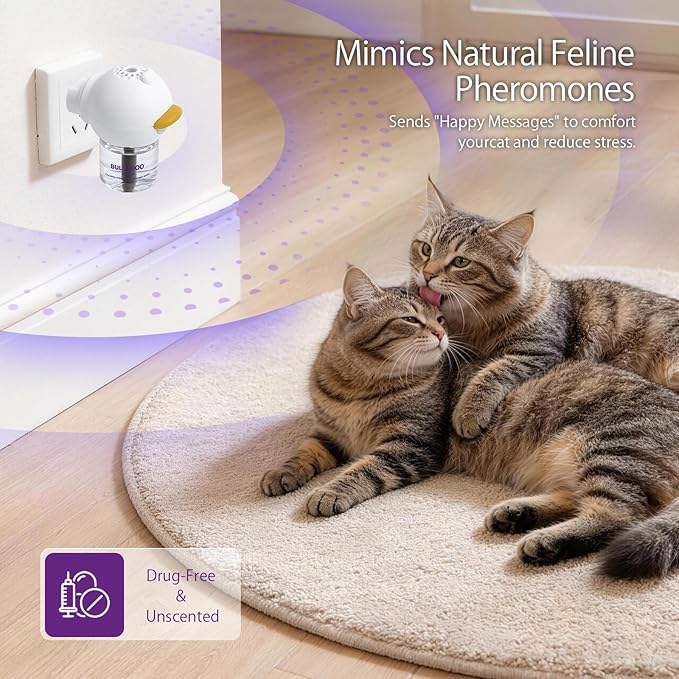 Cat Calming Pheromone Diffuser Kit (30-Day Starter) – 1 Diffuser + 1 x 48ml Refill – Helps Reduce Urine Spraying, Scratching & Fighting – Unscented Stress Relief for Single Room