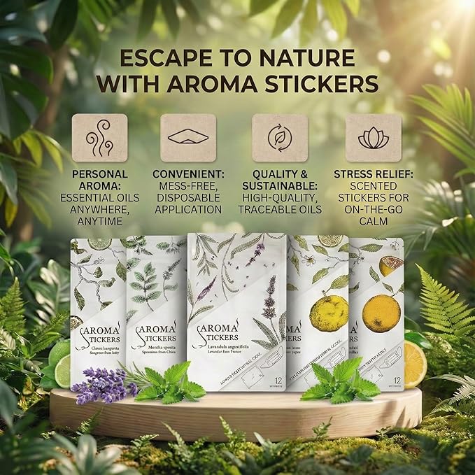 AROMA STICKERS® (Yuzu, Pack of 3) - 100% Natural Essential Oil Scented Mask Stickers for Face Mask & Pillow (12 Stickers/pc) -Pure Essential Oil Scented Mask Patch/Personal Aroma/Relaxing