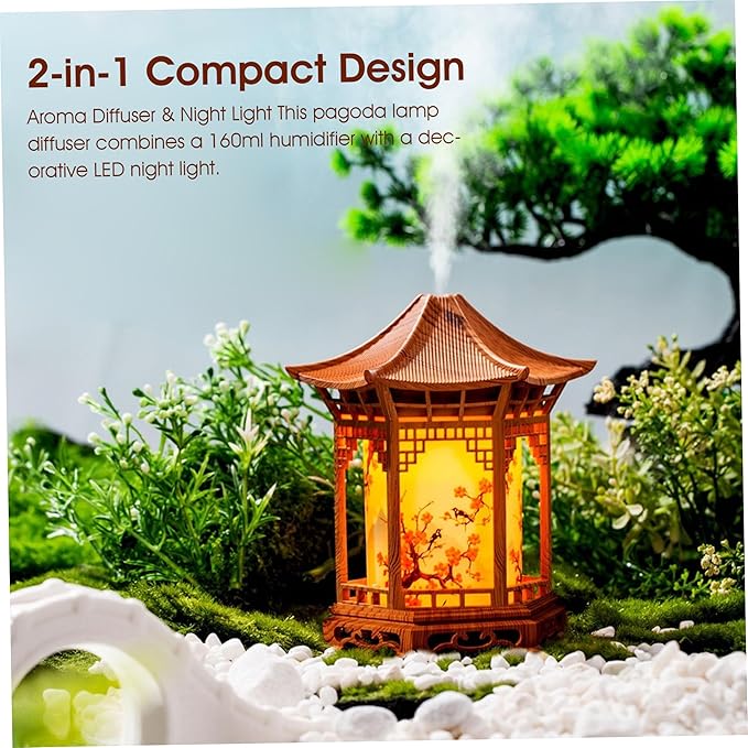 Essential Oil Diffusers, Chinese Lantern Aroma Diffuser & Night Light - 160ml Essential Oil Diffuser with Dual Mist Modes, Dual Color Temperatures, Shallow Wood Grain for Bedroom Office, Khaki