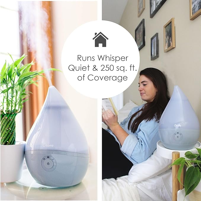 Crane Droplet Ultrasonic Small Air Humidifiers for Bedroom and Office, 0.5 Gallon Cool Mist Humidifier for Plants and Home, Humidifier Filters Optional, Grey