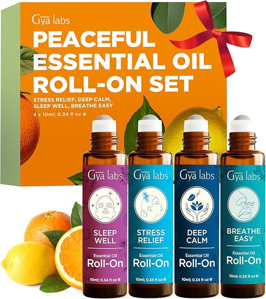 Gya Labs Peaceful Roll on Essential Oils Set - 0.34 Fl Oz Each - Essential Oil Set Relaxation Womens Gifts for Christmas - Blends for Calm, Aromatherapy Stocking Stuffers, Relaxing Gifts for Women