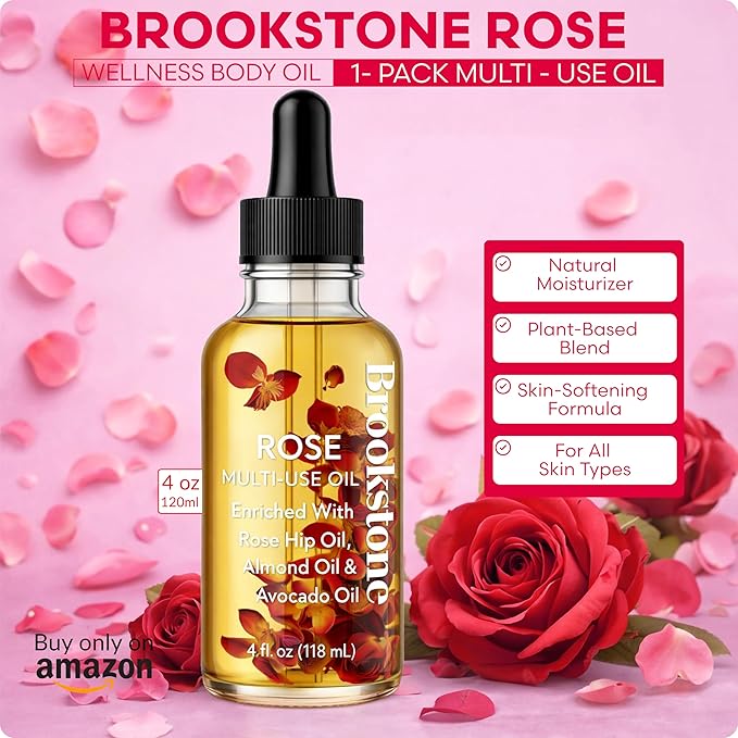 Brookstone Rose Multi-Use Essential Oil - Soothing Aromatherapy & Skincare Oil - Floral Rose Scent