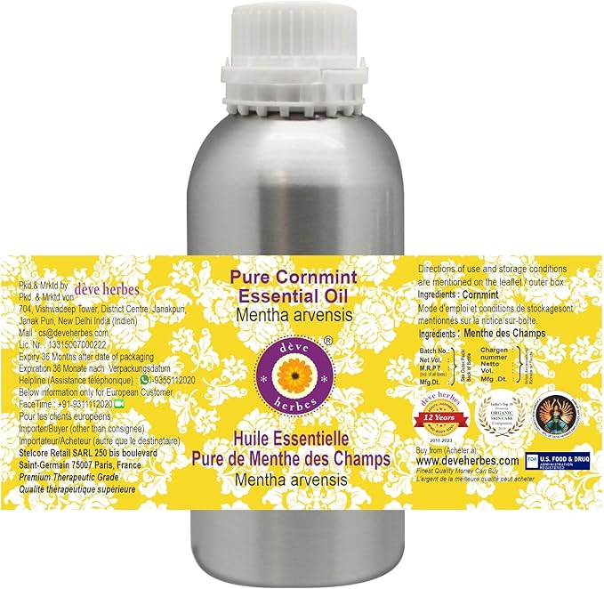 Deve Herbes Pure Cornmint Essential Oil (Mentha arvensis) Steam Distilled 300ml (10 oz)