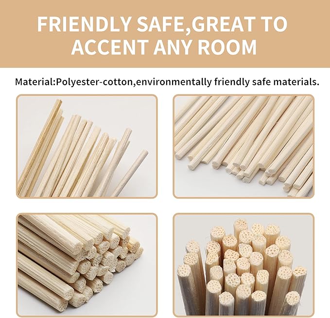 VFULIE 100PCS Reed Diffuser Sticks, 10 Inch Natural Rattan Wood Sticks Essential Oil Aroma Diffuser Sticks Refill Replacement for Aroma Fragrance ((Primary Color))