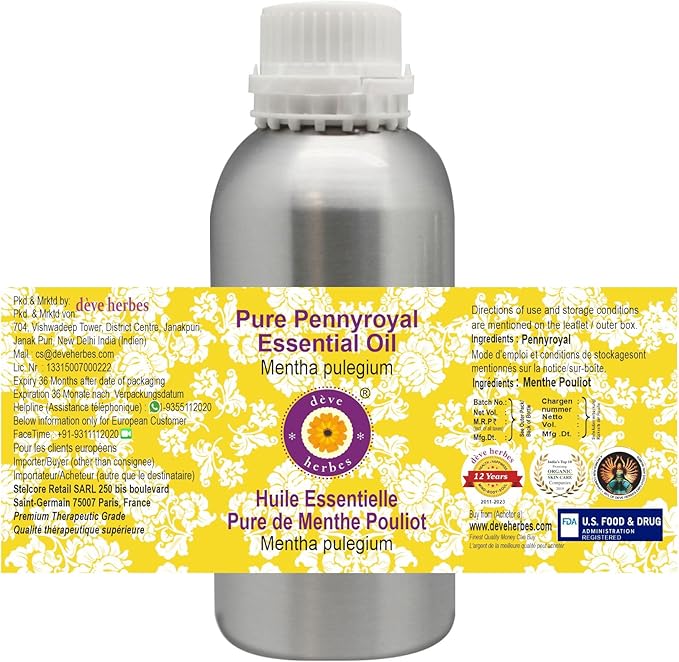 Deve Herbes Pure Pennyroyal Essential Oil (Mentha pulegium) Steam Distilled 300ml (10 oz)