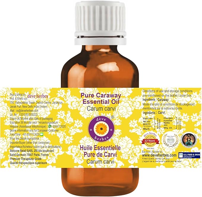 Deve Herbes Pure Caraway Essential Oil (Carum carvi) Steam Distilled 5ml (0.16 oz)