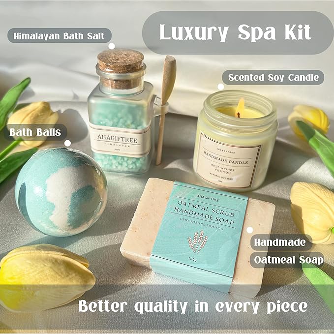 AHAGIFTREE Mother's Day Birthday Gifts Get Well Soon Gift Baskets For Women,12PC Get Well Gifts for Women After Surgery,Care Package,Grief,Sympathy Gifts,Condolences Gift Basket (cerulean)