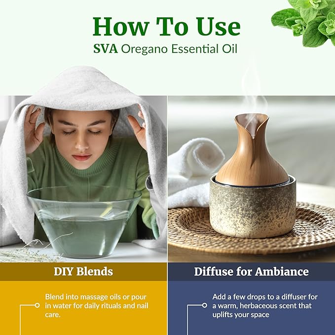 SVA Oregano Essential Oil – 16 Fl Oz – 100% Natural Oregano Oil - for Diffuser, Hair Care, Face, S-kin Care, Aromatherapy, Scalp and Body Massage, Soap and Candle Making