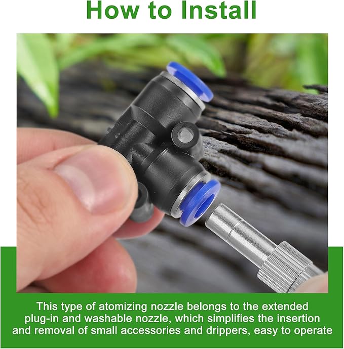 Mornajina 30 Pcs Brass Misting Nozzles Mister Replacement Nozzles with Filter Mesh & 1/4" Water Misting Nozzle Tees Kit, 0.012"/0.3mm Orifice Misting System Heads Sprayer for Outdoor Cooling System