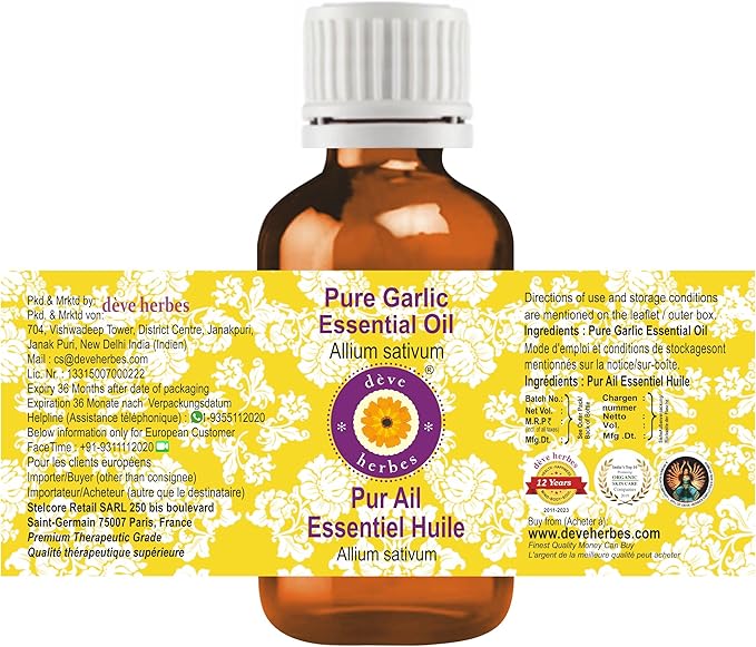 Deve Herbes Pure Garlic Essential Oil (Allium sativum) Steam Distilled 5ml (0.16 oz)