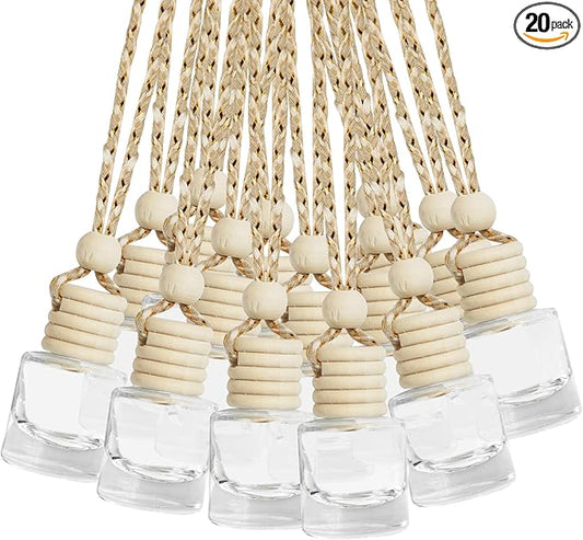 ESEWALAS 20 Pcs Car Air Fresheners, Hanging Diffuser Empty Glass Perfume Bottles, Aromatherapy Fragrance Perfume Pendant Glass Vials for Car Decor