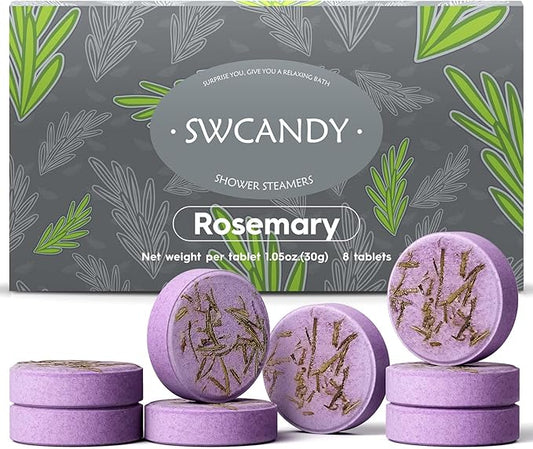 SWCANDY Shower Steamers Aromatherapy Birthday Gifts for Women Travel Essentials, 8 Pcs Rosemary, Bath Bombs Shower Bombs with Natural Essential Oils, Relaxation Home SPA