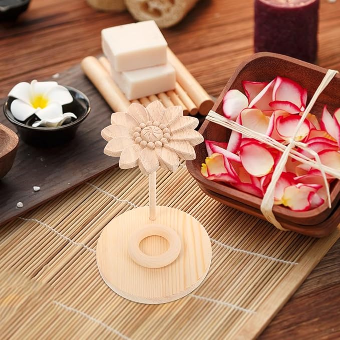 Wooden Lotus Essential Oil Display Stand with Aromatherapy Diffuser Base and Essential Oil Bottles Holder for Home, Spa, Yoga, and Office Aromatherapy Use