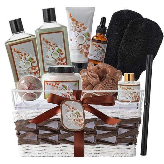 Mothers Day Gifts for Women, Coconut Almond spa kit, Bath and Body Gift Basket for Women & Men Spa Gift Basket,16 Pcs Bath Gift Set With Fragrant Lotion, Home Spa Luxurious Body Oil, Diffuser