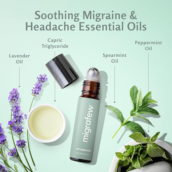 MigraFew Aromatherapy Migraine Roll On | Compact Headache Relief with Cooling Metal Roller for Head Tension and Pressure, Made with Peppermint, Spearmint and Lavender Essential Oils (Pack of 3) by M3