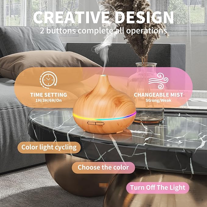 Aroma Diffuser for Essential Oil Large Room,Office Essential Oil Diffusers for Home Kids, Ambient Light Cool Mist humidifier for Bedroom Auto Off with 10 Essential Oils