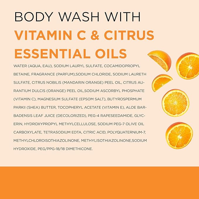Dr Teal's Body Wash with Pure Epsom Salt, Glow & Radiance with Vitamin C & Citrus Essential Oils, 24oz (Pack of 4)
