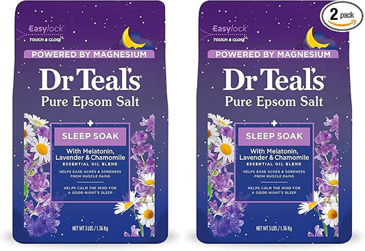 Dr Teal's Epsom Salt Soak, Lavender & Chamomile, 3 lbs | Pack of 2 | Sleep Blend | With Melatonin | Essential Oils