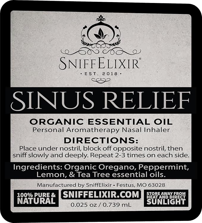 SniffElixir Nasal Stick Inhaler, Vapor Inhaler for Sinus Pressure Relief, Nasal Inhaler Stick, Organic Essential Oil Inhaler for Congestion Comfort & Clear Breathing
