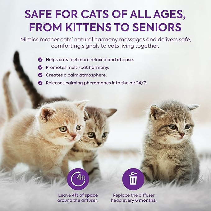TopSum Cat Pheromones Calming Diffuser: 1 Diffuser & 3 Refills Top Value Kit Cat Calming Diffuser – Helps Reduce Scratching Peeing Meowing Hiding Urine Marking Aggression, New Version (Purple)