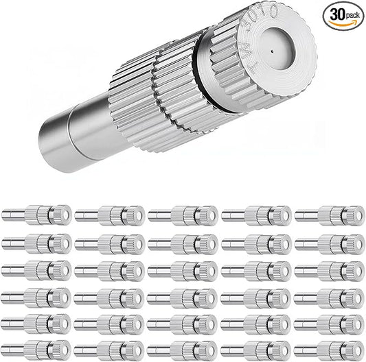 Mornajina 30 Pcs Brass Misting Nozzles Mister Replacement Nozzles with Filter Mesh Fit 1/4" Water Misting Nozzle Tees, 0.012"/0.3mm Orifice Misting System Heads Sprayer for Outdoor Cooling System