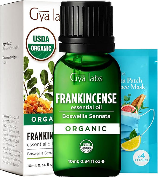 Gya Labs USDA Certified Organic Frankincense Essential Oil - Boswellia Serrata for Skin, Diffuser, Meditation, Aromatherapy, DIY Candle Making Scents - 0.34 Fl Oz