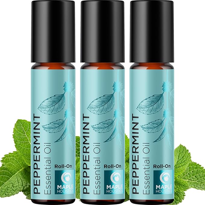 Peppermint Oil Roll on - Pure Peppermint Rollerball Essential Oil Aromatherapy Stick for Headaches - Natural Travel Essential and Pregnancy Must Have for Headaches Energy & Focus Support (3 Pack)