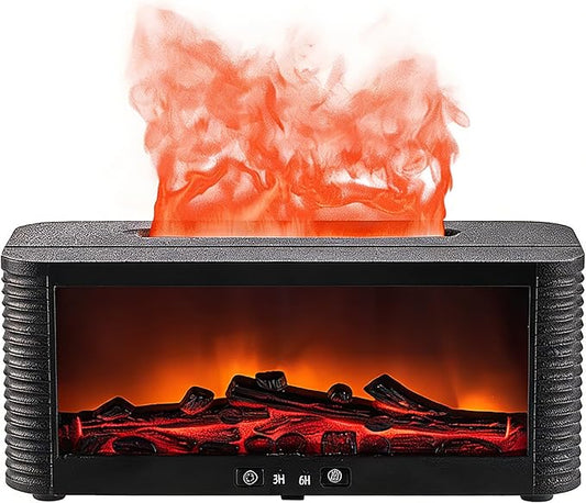 Flame Aroma Diffuser, 250ml Cool Mist Humidifier with Simulated Fireplace, 9 Color LED, 3H/6H Timer, Auto-Off, Black