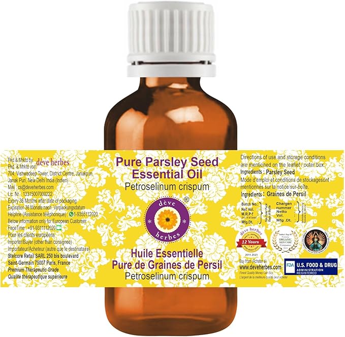 dève herbes Parsley Seed Essential Oil (Petroselinum crispum) Pure | Non-Sticky | Non-Greasy | Lightweight | Men & Women | All Skin Types | Steam Distilled 30ml (1 oz)