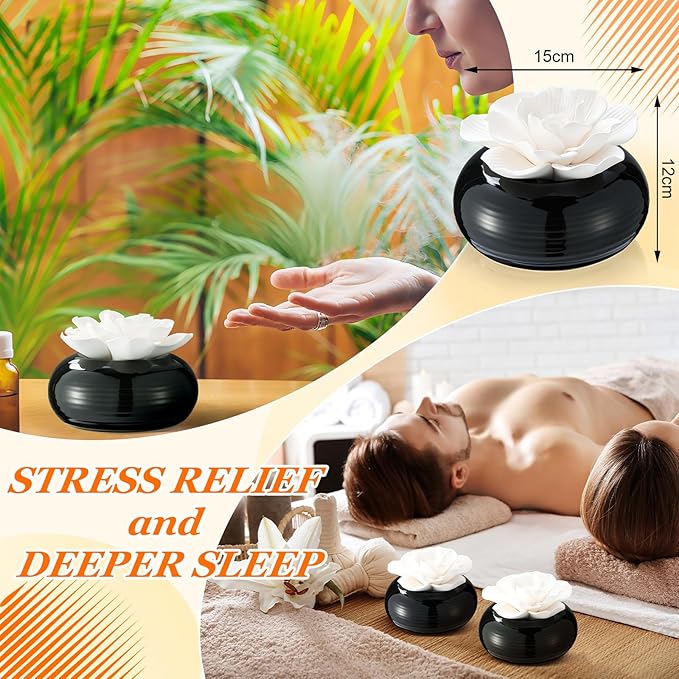 Honeydak 1 Pcs Reedless Ceramic Diffuser Set, Porcelain White Flower Aromatherapy Essential Oil Diffuser for Home Office Bathroom Tabletop Decor, Non-Electric, Valentines Day Gift (Hibiscus)