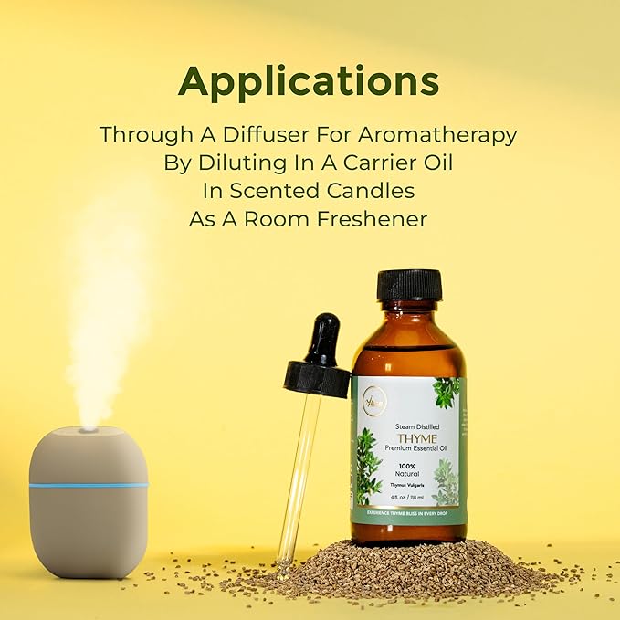 My Ace Pure & Natural Thyme Essential Oil – Steam-Distilled Thymus Vulgaris | 100% Natural Oil for Diffuser, Aromatherapy, Hair & Skin Care, Massage, Soap & Candle Making – 4 fl oz with Dropper