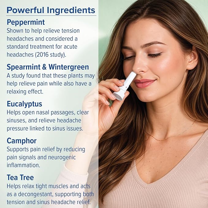 MOXE Migraine Relief Nasal Inhaler, Essential Oils for Headaches & Tension Relief, Portable Aromatherapy, Easy-to-Use, Pure & Undiluted, Peppermint, Spearmint, Eucalyptus, Tea Tree, USA Made, 1 Pack
