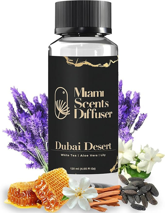 Dubai Desire Essential Oil Refill Luxury Hotel Inspired - Long Lasting Aroma for Home & Office Diffuser - 120 ml Fresh Blend of White Tea, Lily and Aloe Vera, Scent for Office Wellness Aromatherapy.
