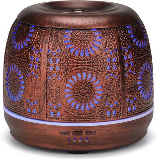 Large Essential Oil Aromatherapy Diffuser for Home Bedroom Metal Hollow Decorative Room Ultrasonic Air Scent Mist Aroma Diffuser 500ML Defusers -Red Copper