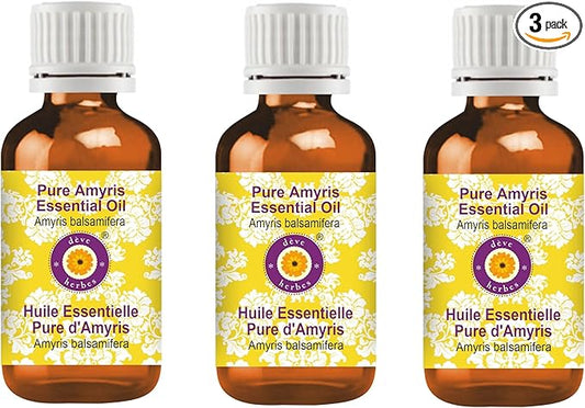 Deve Herbes Pure Amyris Essential Oil (Amyris balsamifera) Steam Distilled (Pack of Three) 100ml X 3 (10 oz)