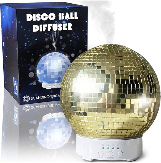 Disco Ball Diffuser Rotating - 300 ML Mirror Ball Oil Diffuser, Essential Oils Diffusers for Home, Novelty Mirrorball Ultrasonic Diffuser for Bedroom | Aromatherapy Diffuser for Large Room Gold