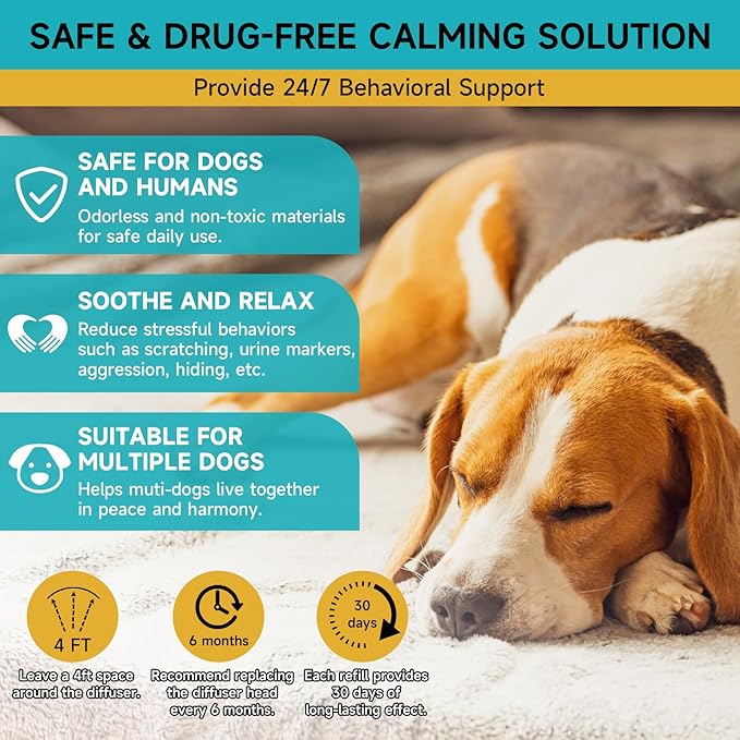 Woyamay Dog Calming Diffuser - Dog Pheromones Calming Diffuser for Dog Anxiety Relief 3-in-1 Dog Pheromone Diffuser Kit with 1 Diffuser + 2 Refill 48ml Vial - 60 Days Pheromone Diffuser to Calm Dogs