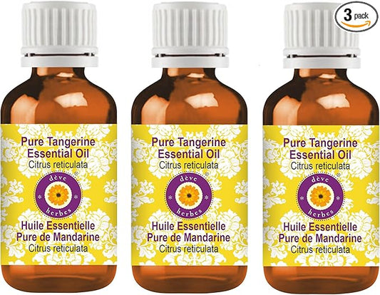 Deve Herbes Pure Tangerine Essential Oil (Citrus reticulata) Steam Distilled (Pack of Three) 100ml X 3 (10 oz)