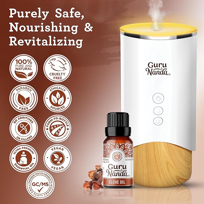 GuruNanda Clove Essential Oil, 100% Pure, Natural and Undiluted Aromatherapy Oil for Massages & DIY Recipes, Massage Support for Muscles & Joints (2X0.5 Fl Oz)