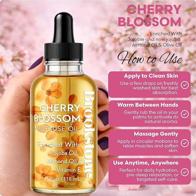 Brookstone Cherry Blossom Multi-Use Essential Oil - Light Floral Fragrance - Skin & Hair Nourishment