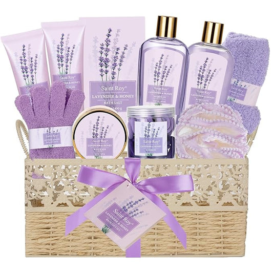 Mothers Day Gifts for Women, Spa Kit, Self-Care Set, Spa Gifts for Women Bath and Body Lavender Honey Gift Set, Spa Gift Basket for Self Care, Relaxing Bath Sets, Grandma, Girlfriend, Sister