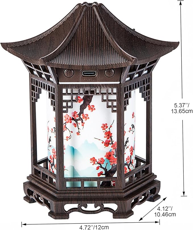 Chinese Lanterns, Chinese Lamp Essential Oil Diffuser & Night Light - 160ml 2-in-1 Humidifier with Dual Color Temperatures & Adjustable Mist, Brown