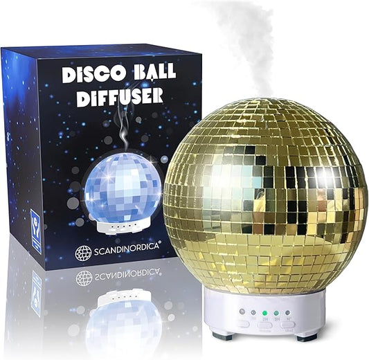 Disco Ball Diffuser Rotating - Essential Oil Diffuser with Whisper Quiet Operation, Cute Scent Diffusers for Home, Ball Decor, Fun Aromatherapy for Medium Room - Gold