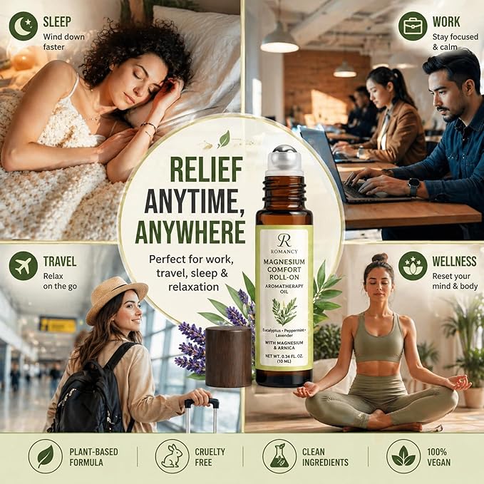 Migraine Stick Roll On for Headache Relief with Magnesium & Arnica – Peppermint, Lavender & Eucalyptus Essential Oils – Migraine Relief Stick, Stress, Tension & Sinus Support Aromatherapy 10ml