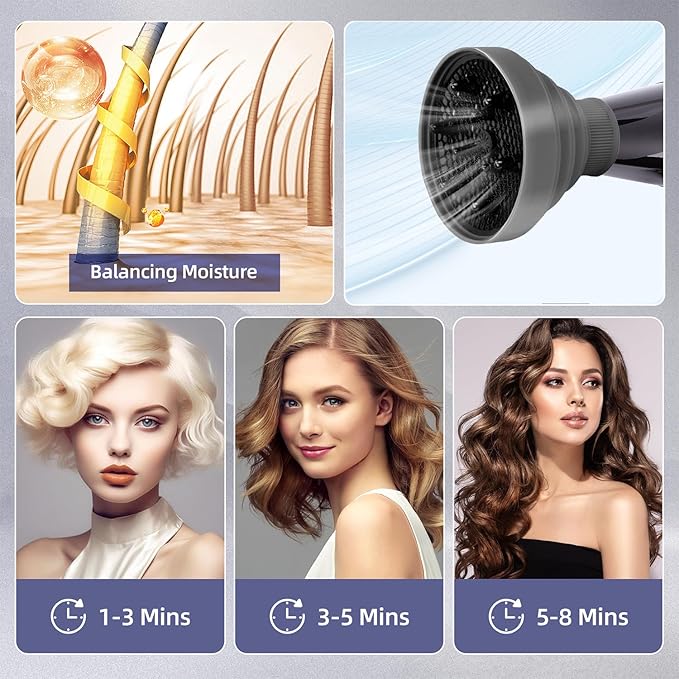 WAJIAYON Universal Collapsible Hair Dryer Diffuser Attachment-Foldable Portable Travel and Easy Storage Hair Diffuser Fit Most Hair Dryers with Nozzle Diameter D-1.575Inch to 1.968 Inch (4-5cm) - Grey