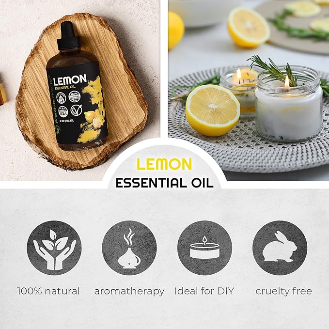 Lemon Essential Oil for Diffuser Aromatherapy Oils for Laundry and for Skin Pure Essential Oils for Soap Making Lemon Oil for Diffuser Citrus Oil 4 oz