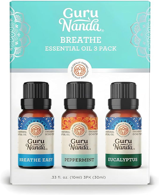 Breathe Essential Oil Set – 3-Pack Aromatherapy Oils for Diffusers, Massages & DIY Recipes – Peppermint, Eucalyptus & Breath Easy – 100% Pure, Natural & Undiluted (3 x 0.34 Fl Oz)