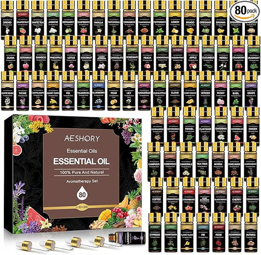 Essential Oil Set 80 Pcs,100% Natural Essential Oils Kit, Perfect for Diffuser, Humidifier, Massage, Soap, Candle Bath Bombs Making, 80 * 5ML(0.17oz), Valentine's Gift for Lover